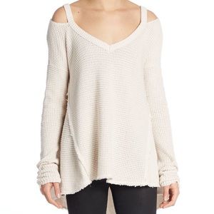 Free People Cold Shoulder V Neck Sweater
